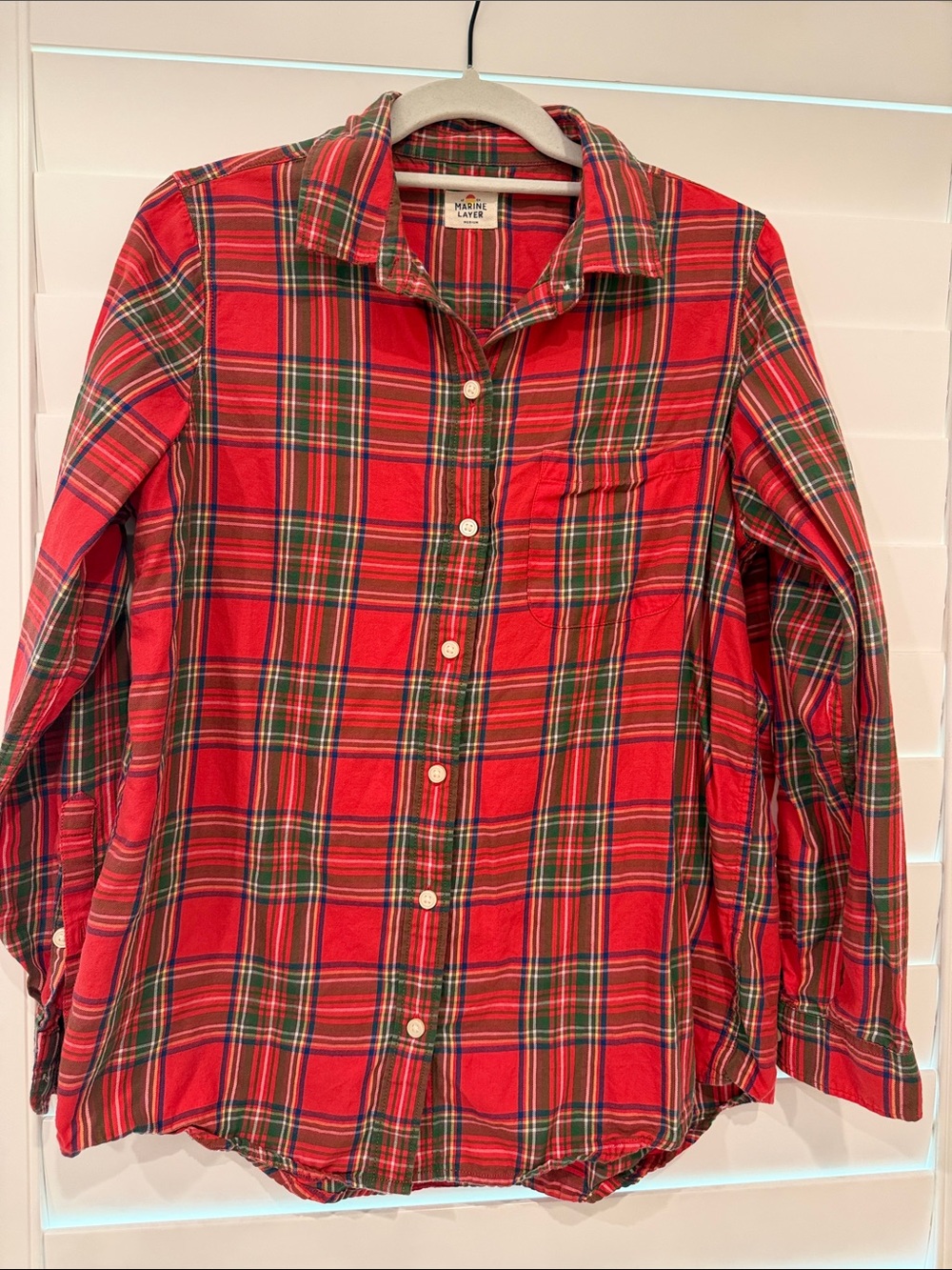 Marine Layer Red and Green Plaid Flannel Shirt